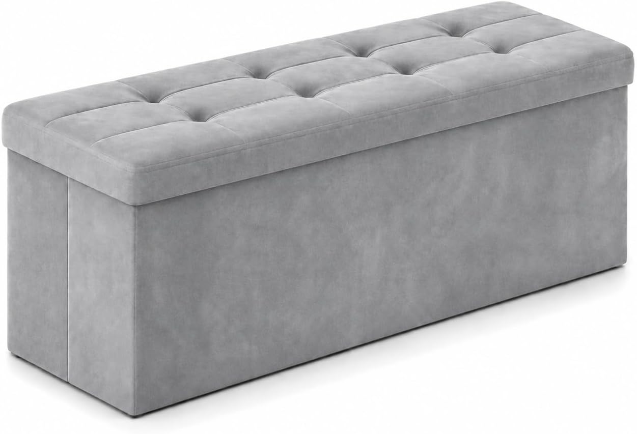 ALASDO Storage Ottoman Footrest Stool Small Ottoman with Storage Foldable Ottomans Foot Rest Footstool Bench for Living Room 17x13x13inches Grey
