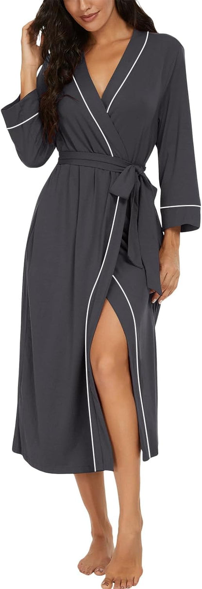 PrinStory Robes for Women 3/4 Sleeve Long Bath Robe XS-4XL