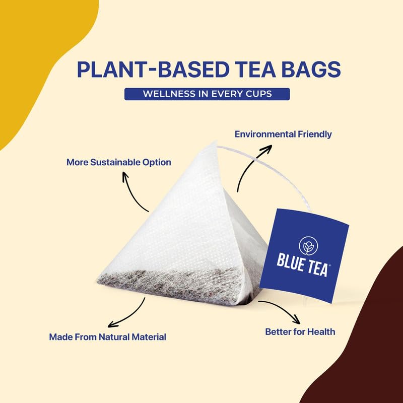 BLUE TEA - Turmeric Tea - Pepper - 30 Count - Pyramid Plant Based Tea Bag | CURCUMIN RICH - HERBAL BLEND | Herbal Tea - Caffeine Free - No Sugar - Earthy Flavor - Healthy | Tin Pack