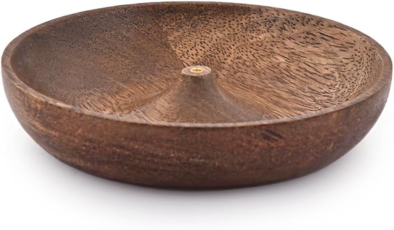 SAMHITA Wooden Round Incense Bowl, Incense Plate Holder, Ash Catcher for Home Décor, Home,Office,Club, Aromatherapy (5" x 5" x 1")