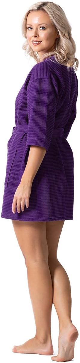 Turkish Linen Lightweight Waffle Knit Bath, Spa & Bridesmaids Kimono Short Robes for Women - Quick Dry & Soft