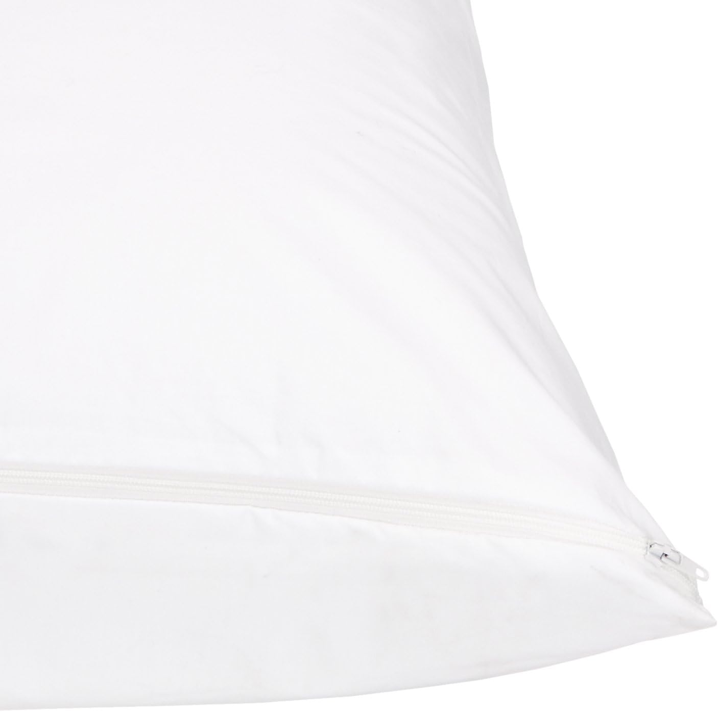 Amazon Basics Standard Breathable 100% Cotton Hypoallergenic Pillow Protector with Zipper, Machine Washable, White, 27 x 21 Inches, Pillows Not Included
