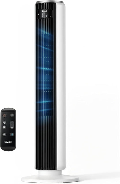 LEVOIT Tower Fan for Bedroom, Standing Fan with 36”-47” Adjustable Height, 90° Oscillating Room Fan, 28dB Quiet for Sleep, 23 ft/s Velocity, 5 Speeds 4 Modes, 12H Timer, Remoter, for Home, White