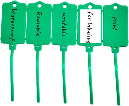 100pcs Reusable Blank Plastic Tags Ties Key Tags 1.45"*2.48" Serrated Tension Sealing Strap with Large Label Plastic Tie Mark Label Waterproof Hang Sign Write on Tag (White, 100pcs)
