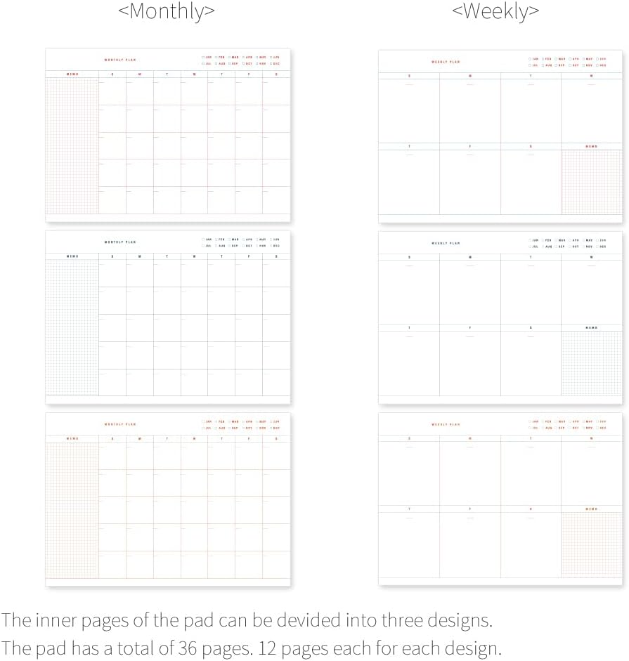 Monolike Basic B5 Monthly + Weekly Planner pad, A SET - Academic Planner, Weekly & Monthly Planner, To-do list, Note pad, Scheduler