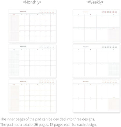 Monolike Basic B5 Monthly + Weekly Planner pad, A SET - Academic Planner, Weekly & Monthly Planner, To-do list, Note pad, Scheduler