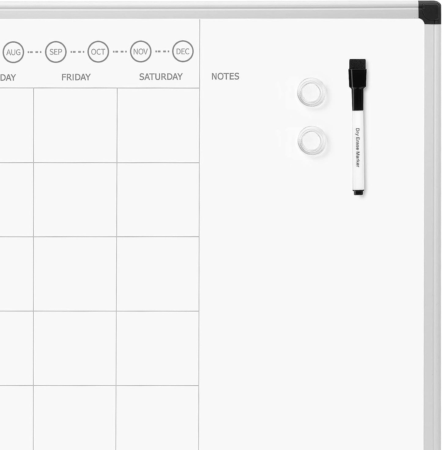 Amazon Basics 24" x 36" Monthly Whiteboard Calendar with Cork Board, Dry Erase Magnetic Whiteboard for Daily Planning, Wall Mounted, Silver Aluminum Frame