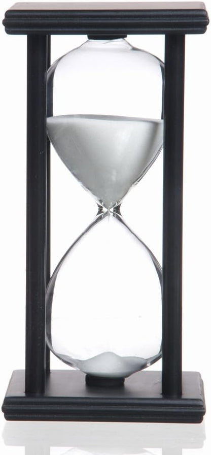 Hourglass 60 Minutes White Sand Timer, Black Wooden Frame Sandglass