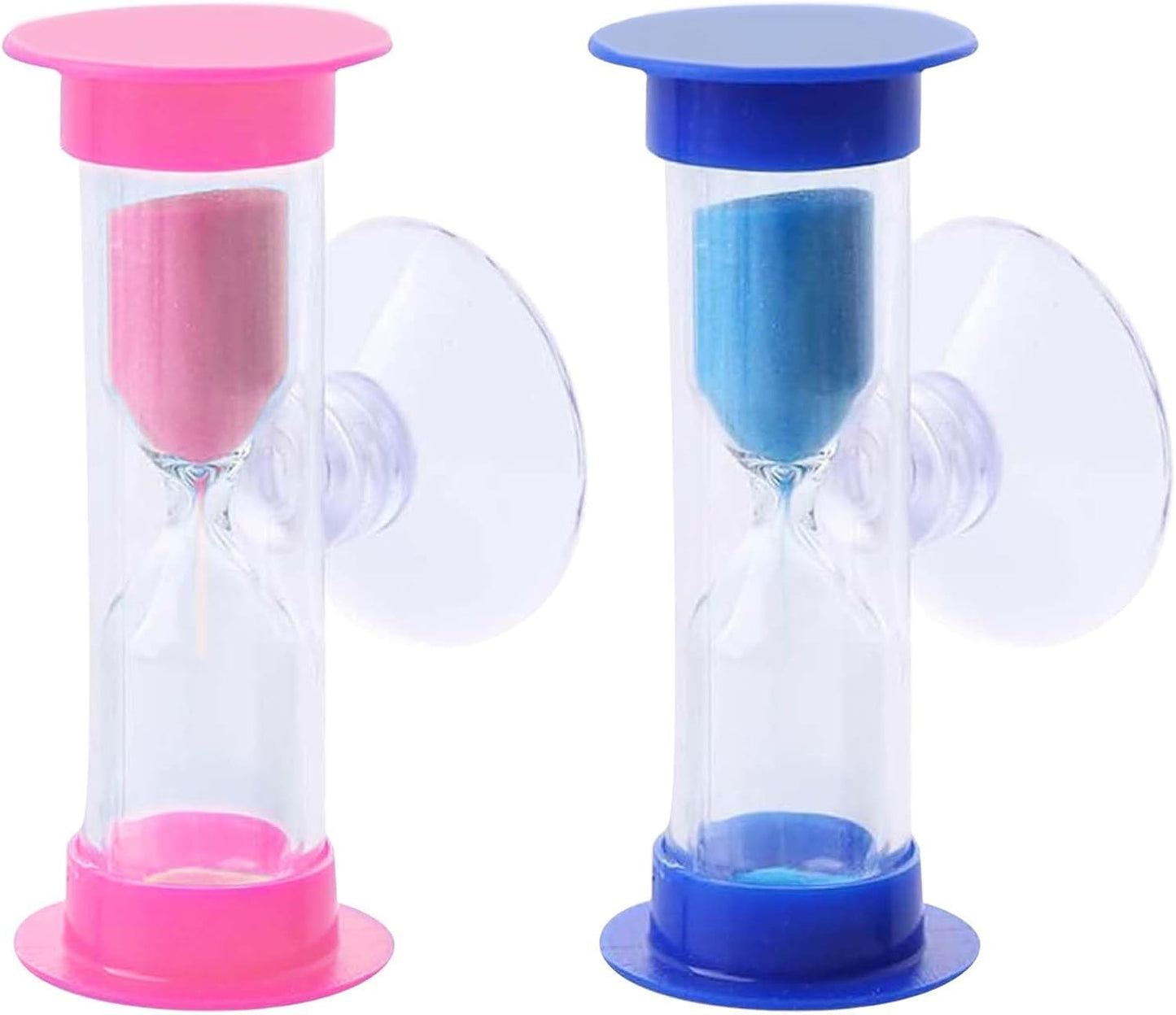 Hourglass Sand Timer 5 Minute with Suction Cup - Set of 2 Small, Unbreakable Sand Watch 5 Min Sucker, Small Blue Sand Clock 5 Minute, Plastic Hour Glass Sandglass Timer for Kids, Games, Classroom