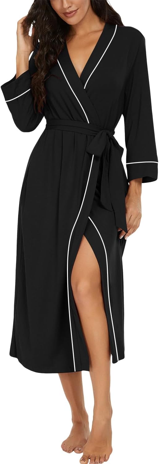 PrinStory Robes for Women 3/4 Sleeve Long Bath Robe XS-4XL