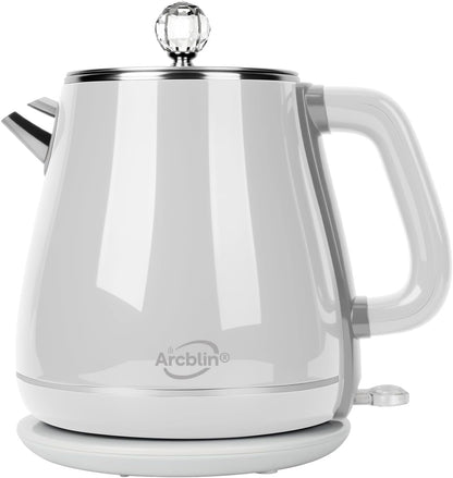 Retro Electric Tea Kettle 1.8L, BPA Free, Stainless Steel Electric Hot Water Kettle for Boiling Water, 1350W Fast Boil, Automatic Shut Off, Boil-Dry Protection,Pearl White