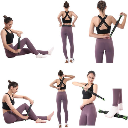 Muscle Roller Massage Roller Stick- Deep Tissue Fascia Blaster for Myofascial Pain Relief, Lymphatic Drainage & Body Sculpting, Handheld Physical Therapy & Recovery Tool (Pink black-18 inch)