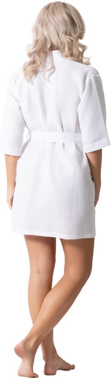 Turkish Linen Lightweight Waffle Knit Bath, Spa & Bridesmaids Kimono Short Robes for Women - Quick Dry & Soft