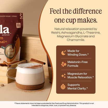 Pella Nutrition Instant Mushroom Spiced Chai Latte for Relaxation - 20 Cups