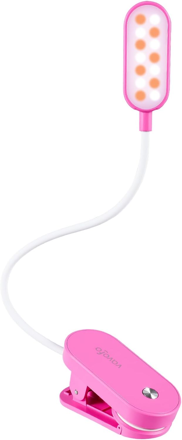 VAVOFO Rechargeable Book Light, 14 LEDs Eye Care Clip On Amber Reading Light for Bookworms Reading in Bed with 9 Colors 9 Brightness (White-Blue)