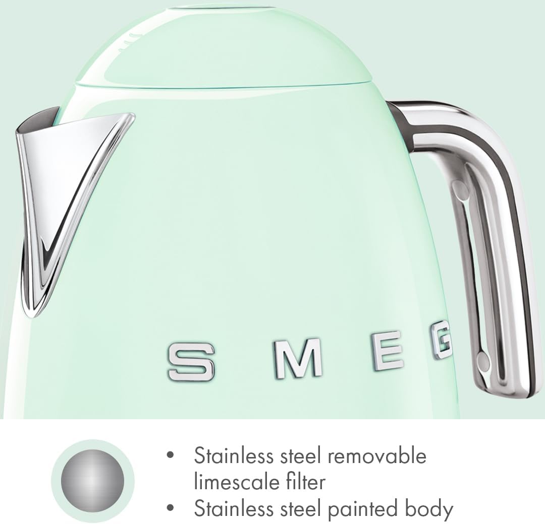 SMEG Variable Temperature Electric Kettle 1.7L (7 Cup), Stainless Steel Tea & Coffee Kettle, Fast Boil, Adjustable Temp 122°F–212°F, Keep Warm, Auto Shut-Off, 360° Base, Retro Style-Black