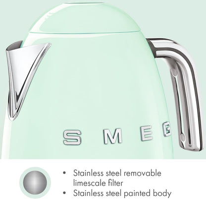 SMEG Variable Temperature Electric Kettle 1.7L (7 Cup), Stainless Steel Tea & Coffee Kettle, Fast Boil, Adjustable Temp 122°F–212°F, Keep Warm, Auto Shut-Off, 360° Base, Retro Style-Black