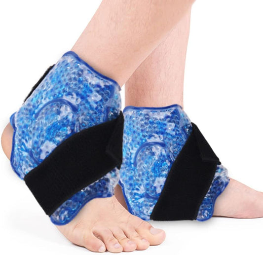 NEWGO Gel Ice Pack for Ankle Pain Relief, 2 Pack Ankle Ice Pack Wrap, Reusable Cold Therapy Wraps for Sprains, Swelling & Injuries
