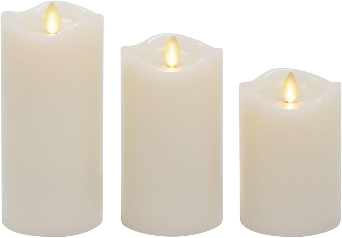 Matchless Candle Co. by Luminara Set of 3 Flameless LED Pillar Candles, Real Wax, Moving Flame (3x4.5, 3x5.5, 3x6.5 Inch, Unscented)