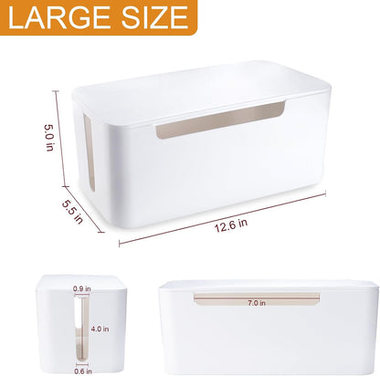 Eichzer Cable Management Box with Lid, Three Entry/Exit Slots, White