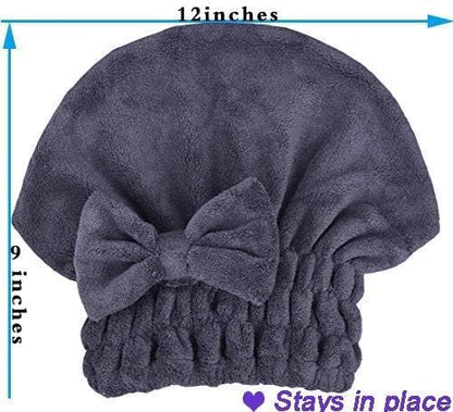 Microfiber Hair Drying Towels Head wrap with Bow-Knot Shower Cap Hair Turban hairWrap Bath Cap for Curly Long & Wet Hair Gift for Women Blackx2