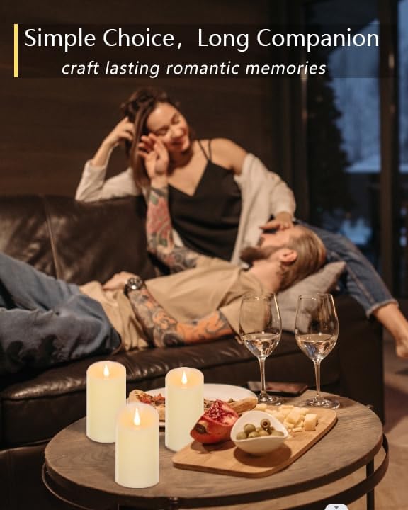 TECHLONG Flickering Flameless Candles with 3D Moving Flame, Last 1000+ Hours Battery Operated Candles with Timer, Ivory Real Wax Pillar Electric LED Candle for Wedding Christmas Party/3" x 5"