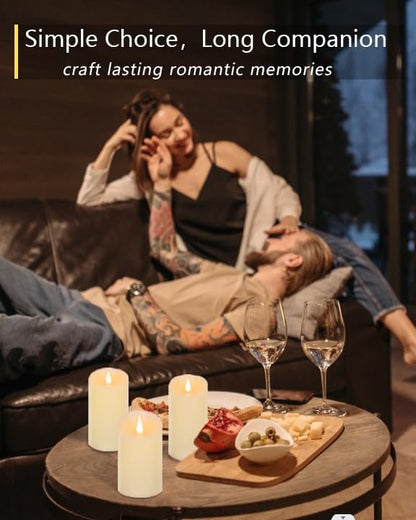 TECHLONG Flickering Flameless Candles with 3D Moving Flame, Last 1000+ Hours Battery Operated Candles with Timer, Ivory Real Wax Pillar Electric LED Candle for Wedding Christmas Party/3" x 5"