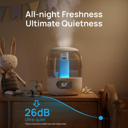 DREO Humidifiers for Bedroom, 3L Top Fill 30H & 26dB Quiet Runtime for Large Room, Cool Mist Ultrasonic Humidifier with Humidity Sensor, Night Light for Home, Baby, Nursery, Plants, 360° Nozzle, Black