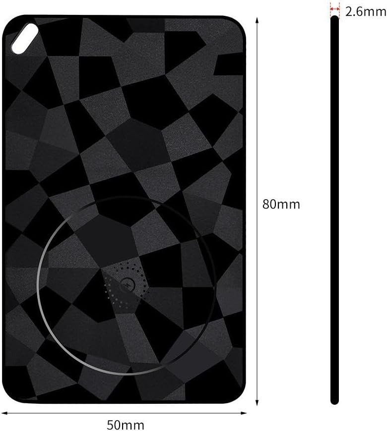 Ultra-Thin Smart Tracking Card, iOS and Android Compatible, Bluetooth Wireless Rechargeable, Water Resistant, Wallet Finder with Geometric Black Design
