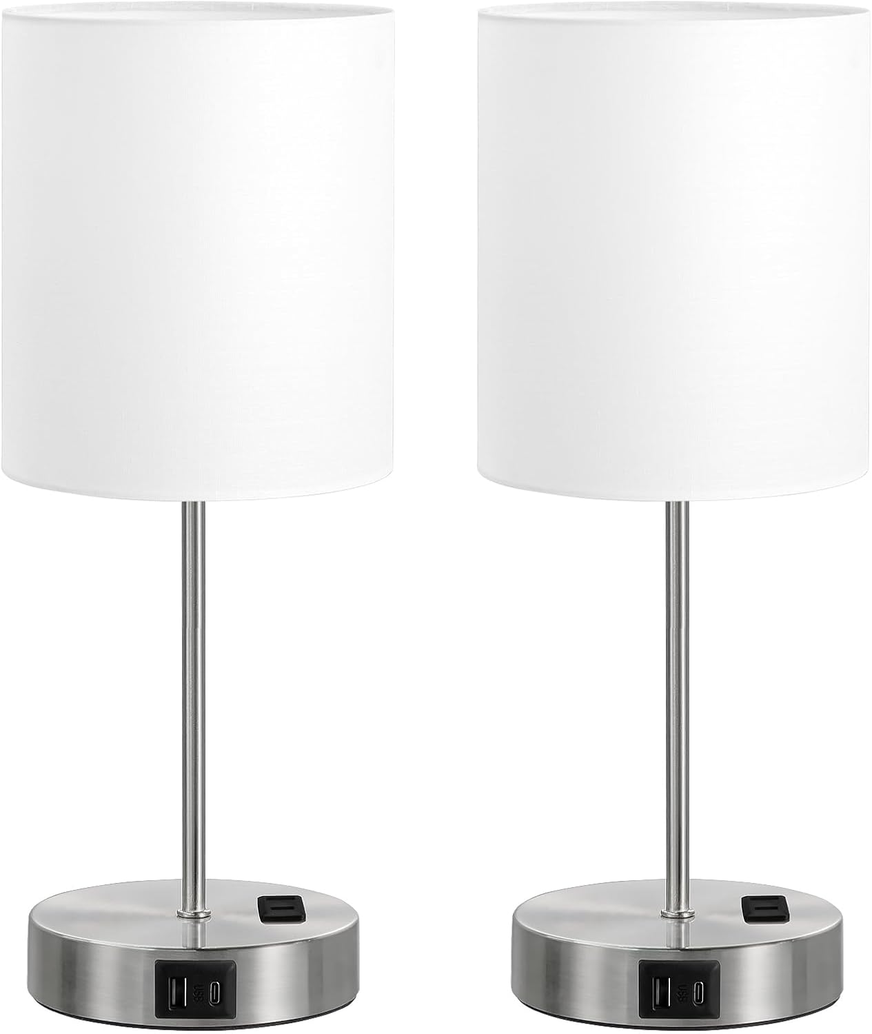 Blue Touch Lamps for Nightstand Set of 2 - Bedside Table Lamp for Bedroom with Dual USB Ports & AC Outlet, 3-Way Dimmable Lamps for Living Room Boys Room, Night Light with 5000K Daylight Bulbs