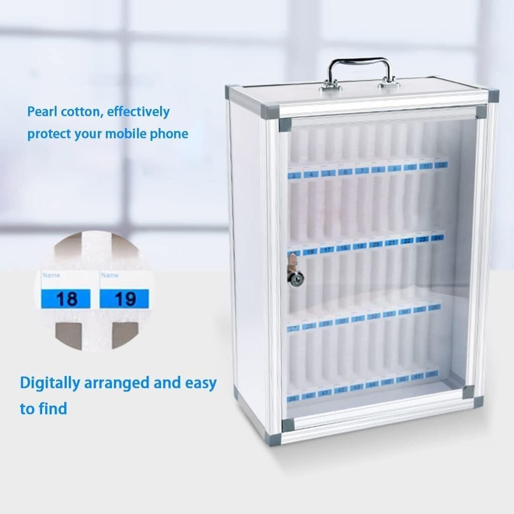 Wall Mounted Phone Locker - 24/36/48/60 Slots, Secure Charging Station for Classroom, Office, Factories & Conferences, Compact Cell Phone Storage Organizer (Silver 59X38.5CM)