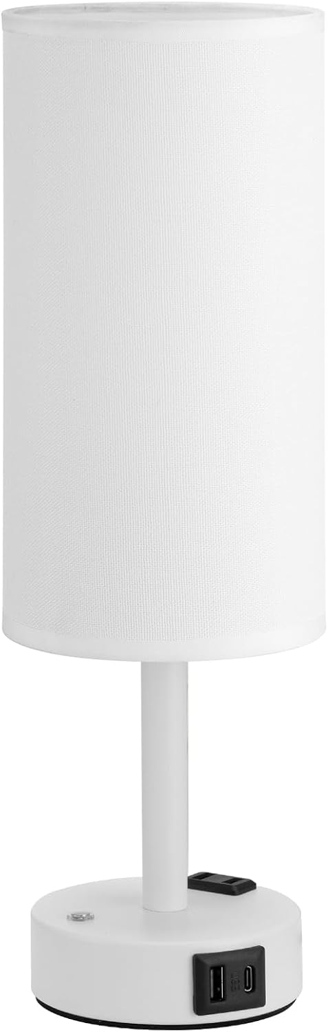 Touch Bedside Table Lamp with Memory - Stepless Dimmable Lamp for Bedroom, Small Nightstand Lamp with Dual USB Charging Ports and AC Outlet, Wood Night Light, Desk Lamp for Nursery, Living Room, Dorm