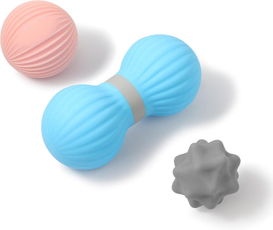 HODEMI Peanut Massage Ball Set, 3 Pack Peanut Roller, Textured Massage Ball & Trigger Point Ball for Deep Tissue Massage and Myofascial Release for Back, Neck, Hip and Foot with Mesh Bag