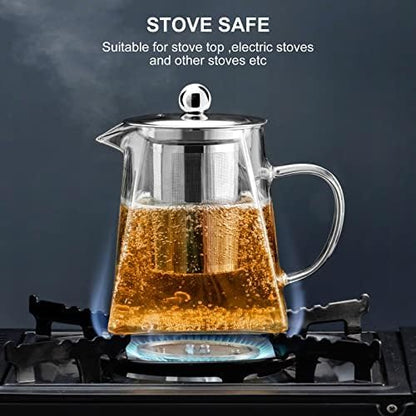 PARACITY Glass Teapot Stovetop 18.6 OZ, Borosilicate Clear Tea Kettle with Removable 18/8 Stainless Steel Infuser, Teapot Blooming and Loose Leaf Tea Maker Tea Brewer for Camping, Travel (550ML)