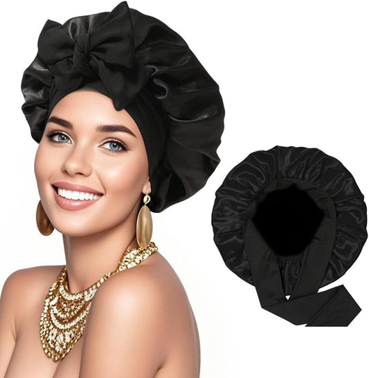 Silk Bonnet for Sleeping, Women Double Layer Satin Hair Bonnet with Elastic Tie Band Sleep Cap for Curly Hair