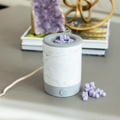 Happy Wax Marble Signature Wax Melt Warmer for Scented Wax Melts, Cubes & Tarts – Electric Wax Melter with Automatic Timer and No Scrape Silicone Dish for Easy Wax Removal