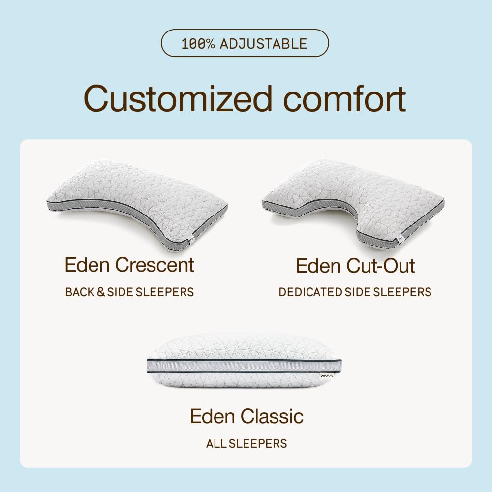 Coop Home Goods Cool+ Adjustable Pillow, Queen Size Plus Shaped Memory Foam Pillows with Cooling Gel, Back, Stomach or Side Sleeper, Neck Support for Sleeping, CertiPUR-US/GREENGUARD Gold