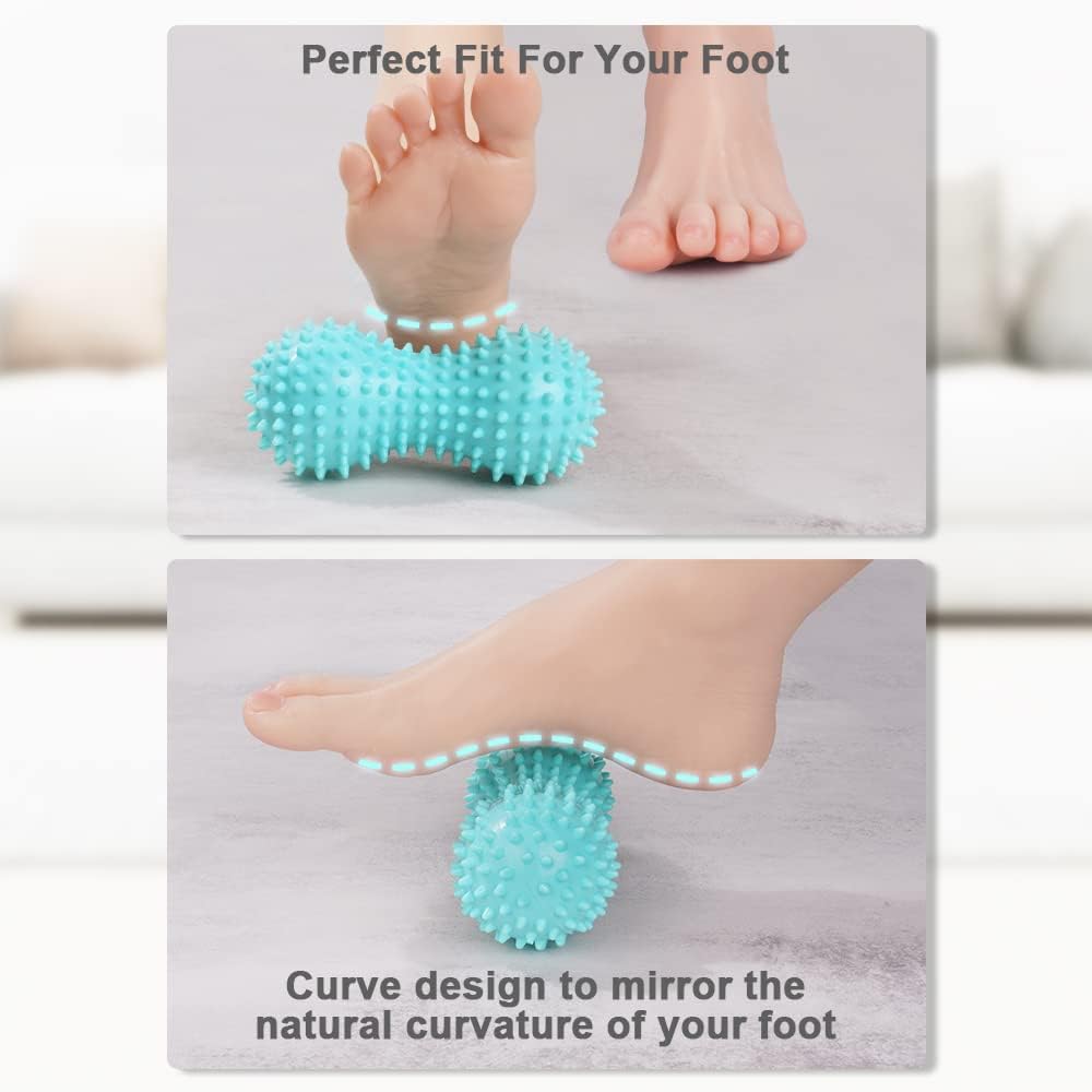 URAQT Spiky Massage Ball Set, 2 Pack Physical Therapy Massage Balls, Hard Lacrosse Ball & Spiky Massage Ball for Myofascial Release and Trigger Point Deep Tissue Massage (Blue)