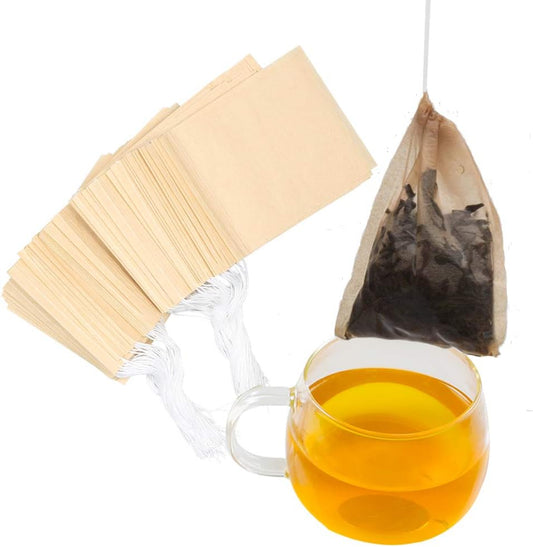 Tea Filter bags, safe and natural material, disposable tea infuser, empty tea bag with drawstring for loose leaf tea, set of 100（3.15 x 3.94 inch ） (White)