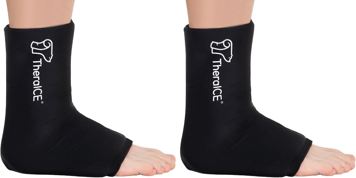TheraICE Ankle Ice Pack Wrap for Swelling & Sprained Ankle Brace for Women Men, Cold Therapy Foot Heel Spur Support Compression Socks, Plantar Fasciitis & Achilles Tendonitis Sore Feet Pain Relief