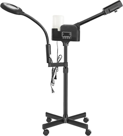 Professional Facial Steamer 3 in 1 Steamer for Face with Hot & Cold Nozzle 5X LED Magnifying Lamp Facial Steamer for Esthetician Beauty Face Equipment Use at Home or Salon