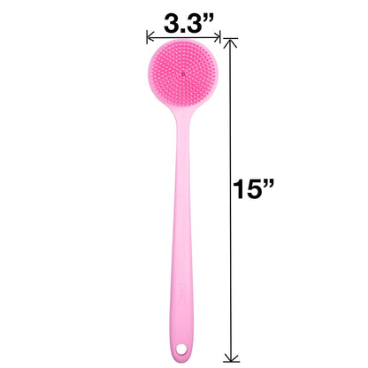 DNC Back Scrubber for Shower Soft Silicone Bath Body Brush with Long Handle (Black)
