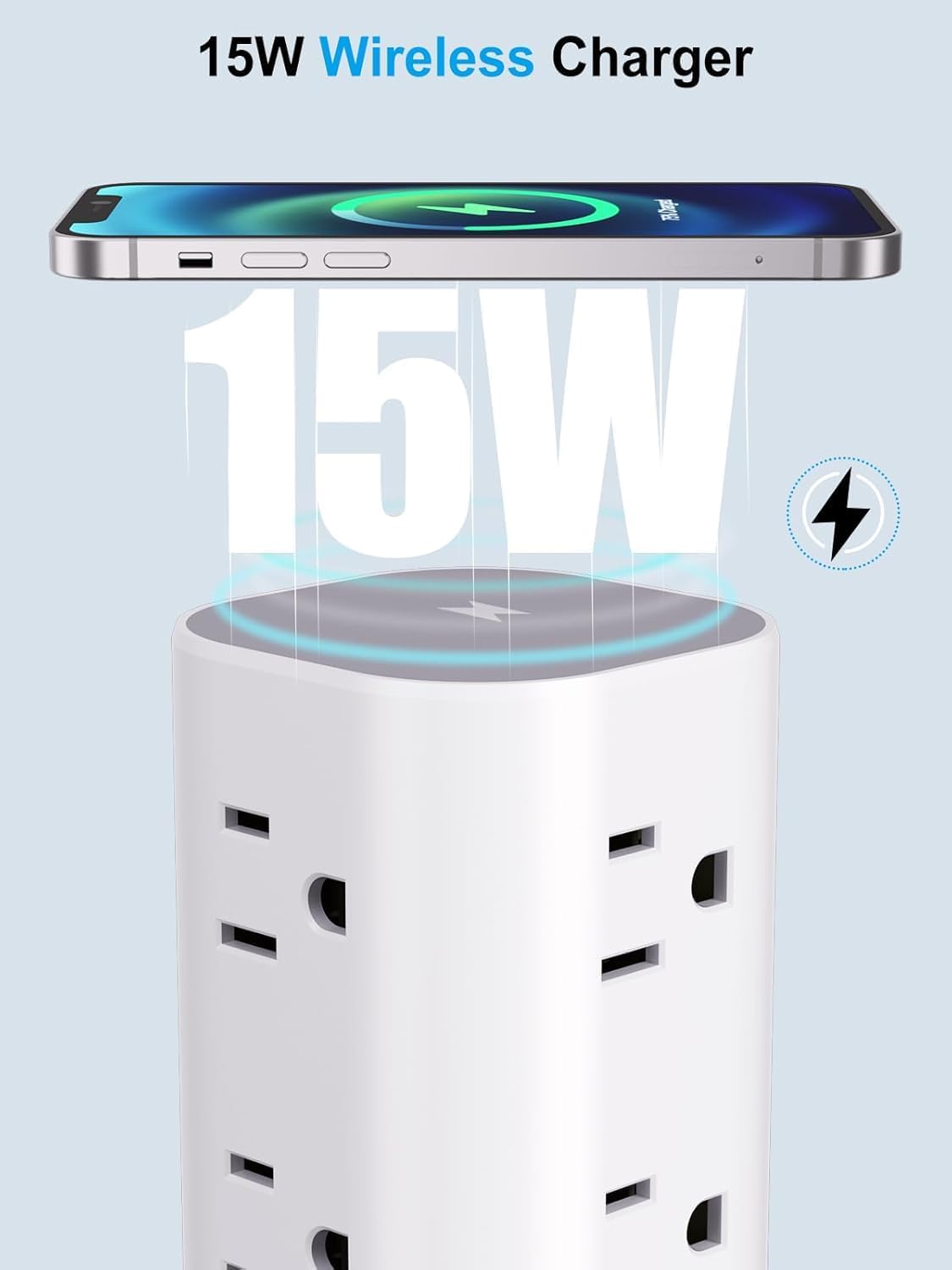 6FT Power Strip Tower Surge Protector, 12 Wide Spaced Outlets, 4 USB