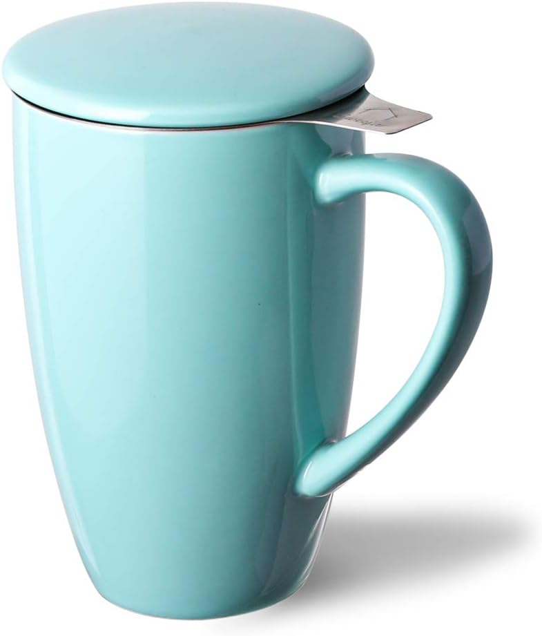 Sweejar Porcelain Tea Infuser Mug with Lid, 16 oz Teacup with Strainers for Loose Leaf Tea, Microwave and Dishwasher Safe Coffee Mug(Purple)