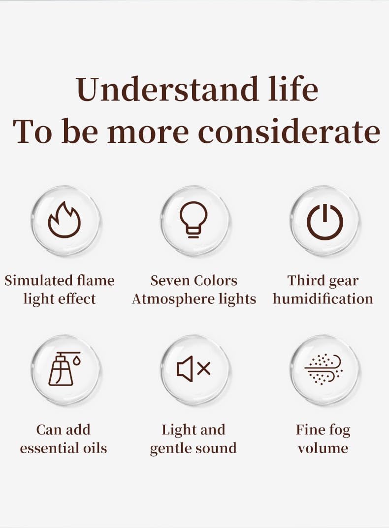 Fireplace Flame Essential Oil Diffuser, 280ml Aromatherapy Humidifier with Remote Control, 7 Color LED Lights, Ultrasonic Aroma Diffuser for Home Bedroom Office Yoga Spa, White
