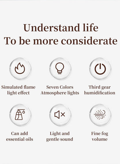 Fireplace Flame Essential Oil Diffuser, 280ml Aromatherapy Humidifier with Remote Control, 7 Color LED Lights, Ultrasonic Aroma Diffuser for Home Bedroom Office Yoga Spa, White