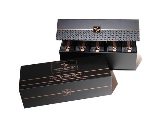 Pure And Easy Tea, Premium Tea Flight Gift Set, 30 Individual Loose Leaf Tea Packets, 10 Blend Tea Sampler, Herbal & Caffeinated Variety Pack, Luxury Gift Box, Makes 60 Cups