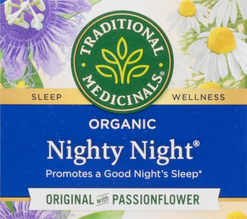 Traditional Medicinals Organic, Nighty Night Tea, Chamomile & Passionflower - Herbal Sleep Aid Teas - Kosher, Non-GMO, Caffeine-Free, Compostable - 16 Tea Bags