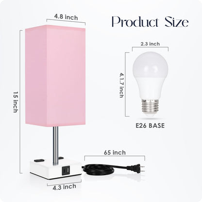 Bedside Table Lamp for Bedroom - Touch Small Lamp with USB C+A Charging Ports & AC Outlets, 3 Way Dimmable Nightstand Light for Living Room (LED Bulb Included, Grey)