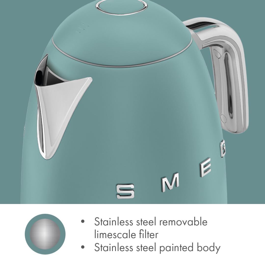 SMEG KLF03 Electric Kettle 1.7L (7 Cup), Retro Hot Water Boiler for Tea & Coffee, Fast Boiling, Auto Shut-Off, Soft Open Lid, 360° Swivel Base Countertop Kettle – Matte Champagne